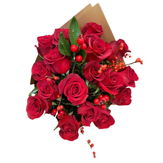 Buchet de Flori 17 Trandafiri cu Ilex