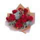 Buchet de Flori 7 Trandafiri rosii,  4 trandafiri miniroze, eucalipt